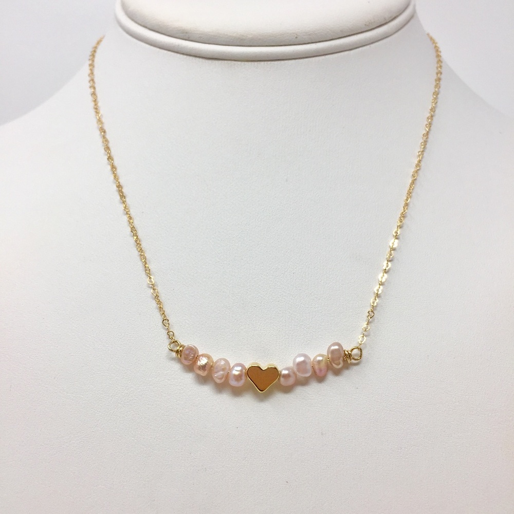 Bundle of 3 Pearl Bar Necklace with Gold Heart